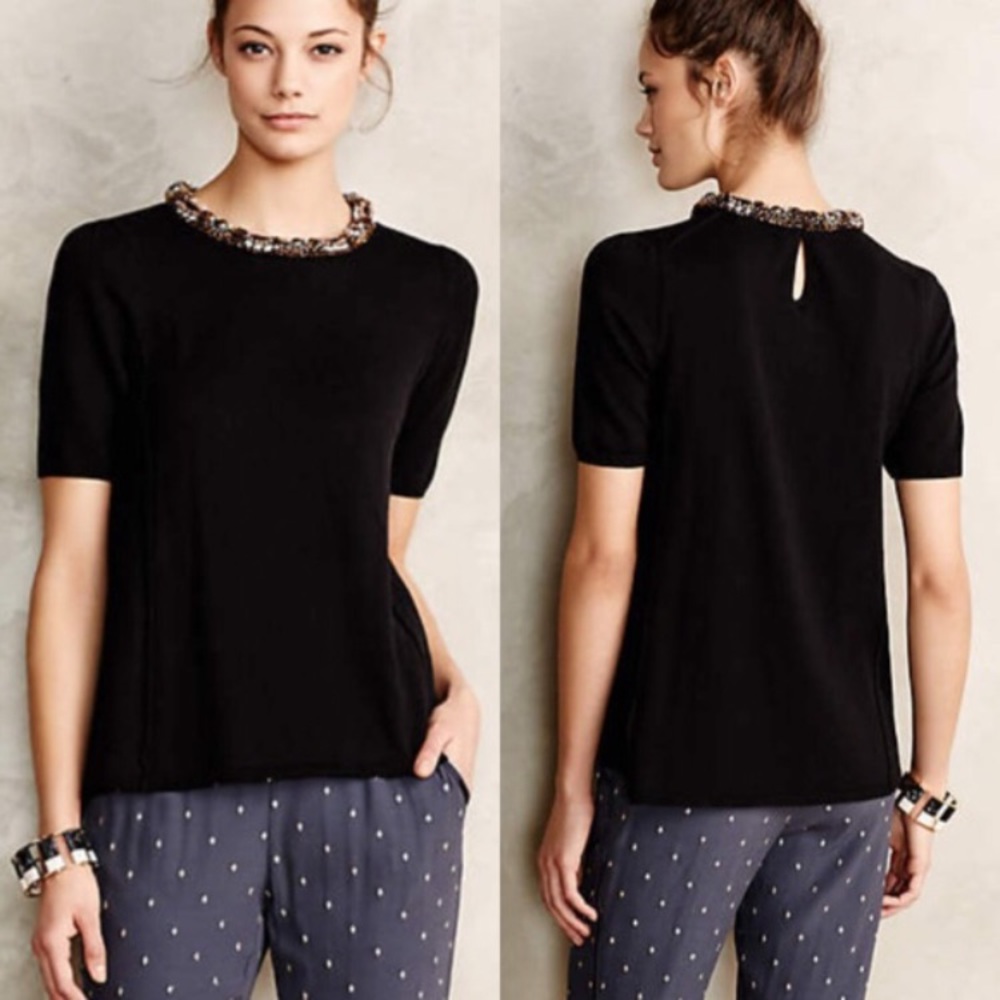 Anthropologie HWA Top Size Small Beaded Collar C20